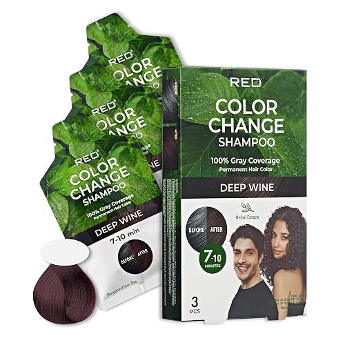 Red by Kiss Color Change Shampoo - Permanent Hair Color with 100% Gray Coverage, Quick 7-10 Minute Formula, No Tools Needed, Herbal Extracts, Includes