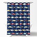 Lush Decor Race Cars Shower Curtain Single 72" W x 72" L Navy - Fabric Shower Curtains for Bathroom - Car Decor - Kids Bathroom Curtain