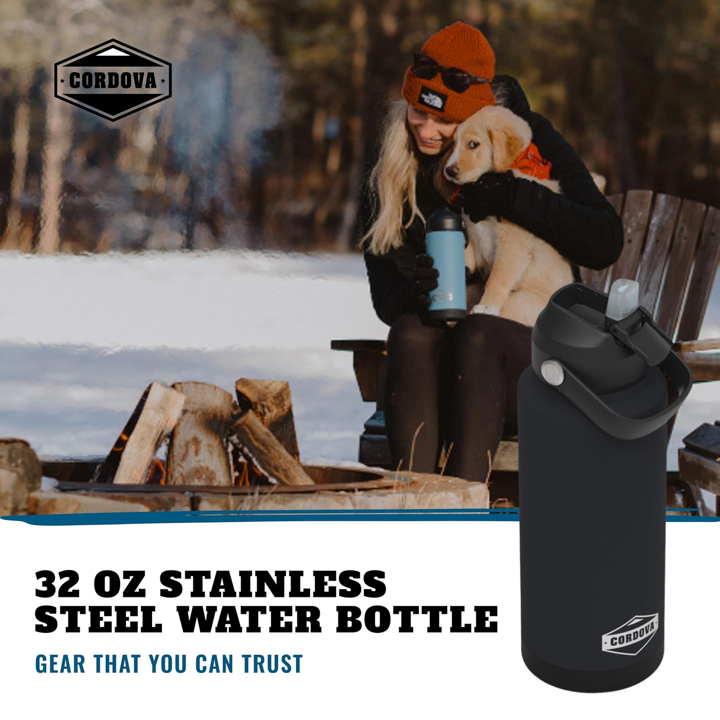 Cordova Outdoors Trailhead Class Water Bottle, Obsidian, 32 oz