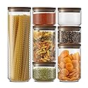 JoyJolt Holden 7-Piece Stackable Glass Storage Containers with Lids, Airtight Food Canister Set with Acacia Wood Lids, Round Stacking Pantry…