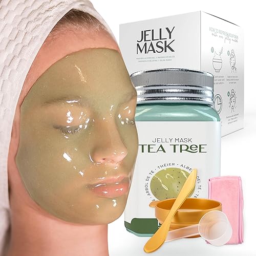 BRÜUN Peel-Off Tea Tree Jelly Mask for Face Care - A 23 fl oz Rubber Jar for 30 to 35 Treatments - A Skin Care Moisturizing Gel Mask of Spa Set