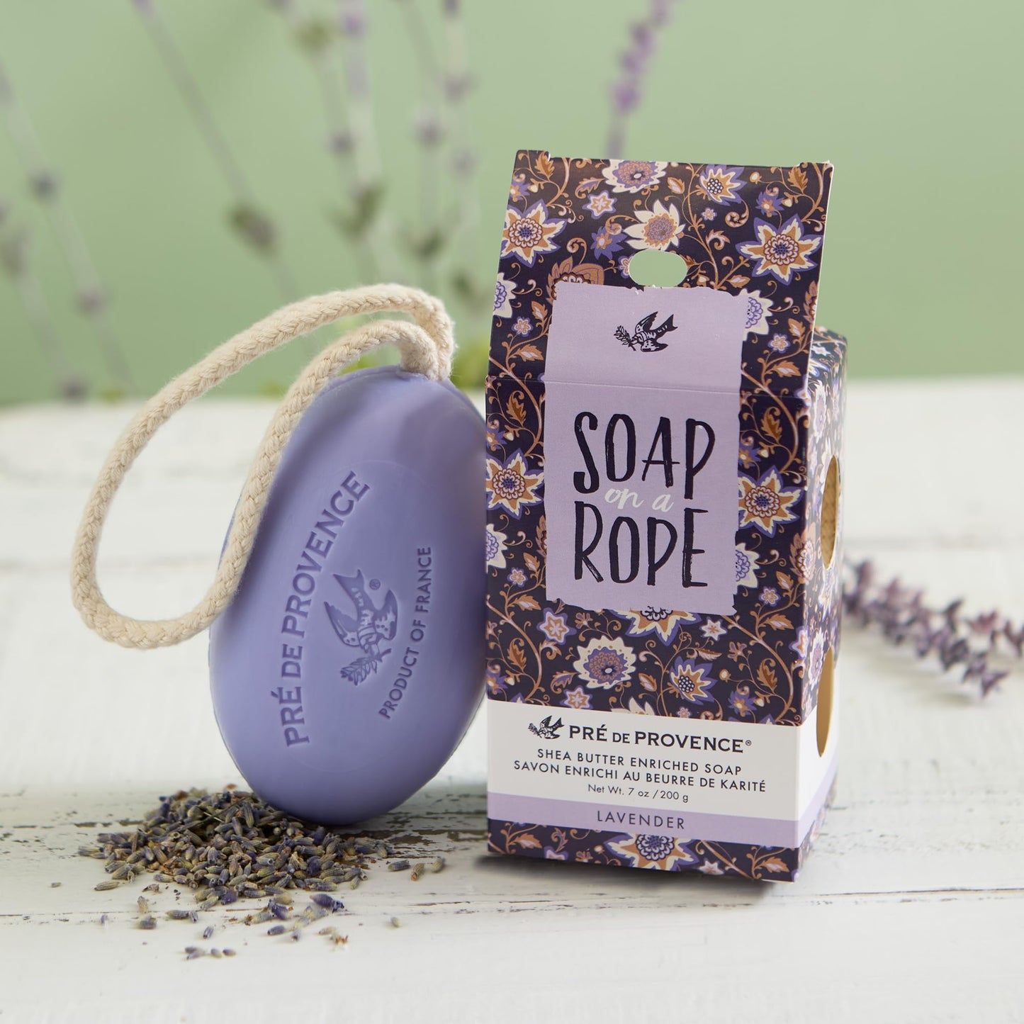Pre de Provence Soap on a Rope Shea Butter Enriched French Bar Soap, 200g, Lavender