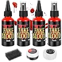 JAYUWE 7 PCS Halloween Fake Blood Spray Makeup Kit - Fake Blood 2.1oz X4 + Coagulated Blood Gel 1.41oz + Soap + Sponge, Washable Blood Paint