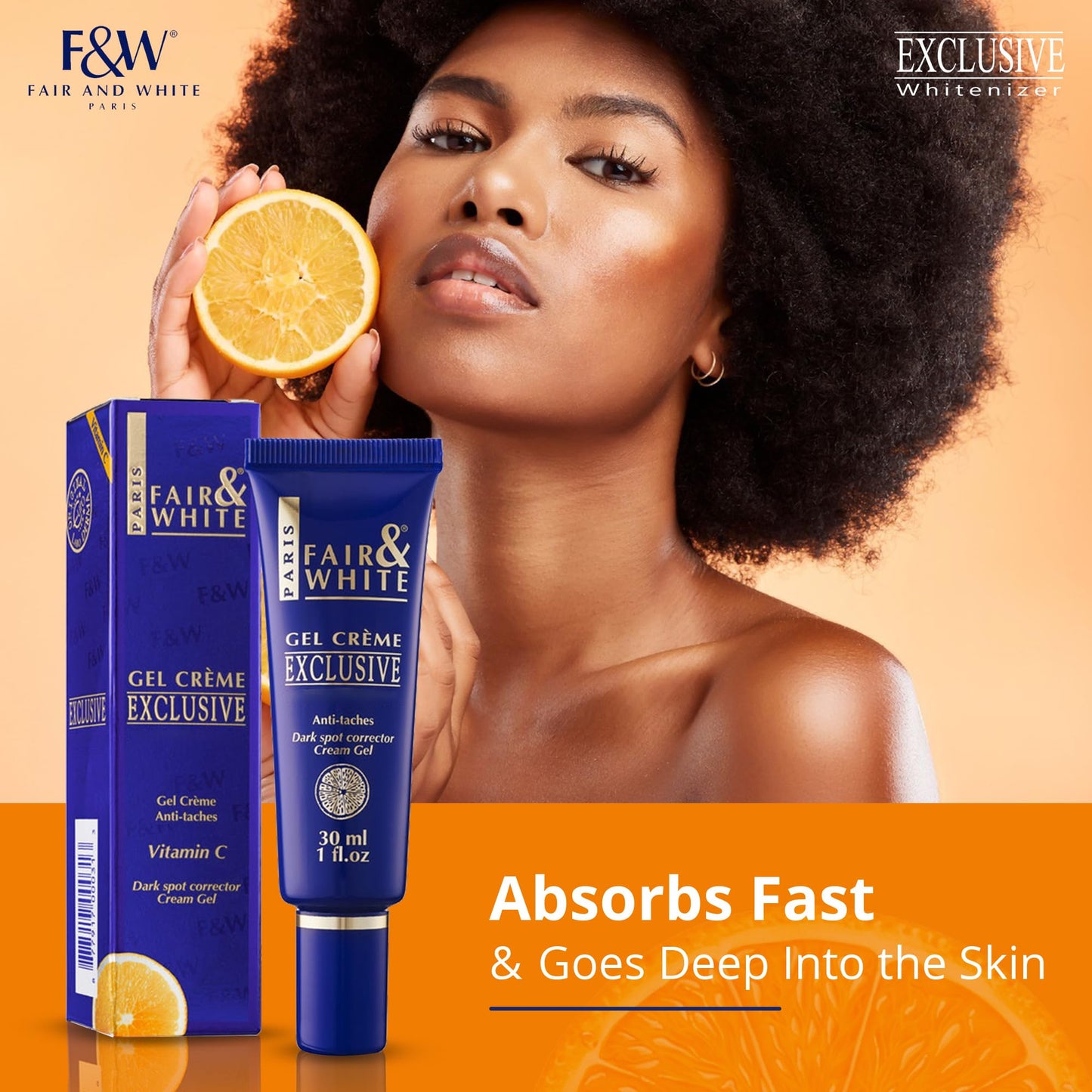 Fair and White Exclusive, Brightening Gel Cream - 30 ml / 1 Fl oz - Deeply Moisturizes, Formulated to Fade Dark Spots with Vitamin C, Glycerin