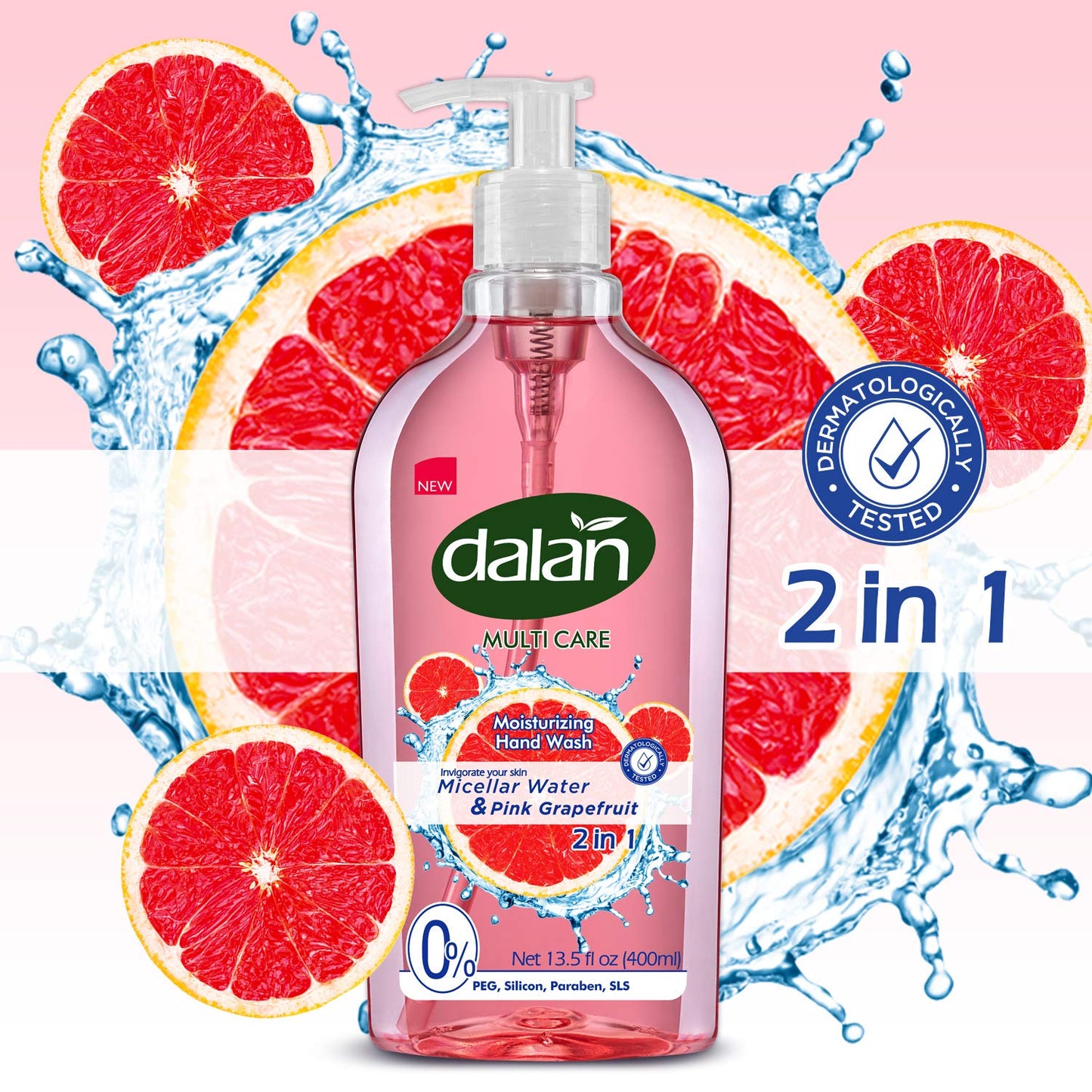 Dalan Pink Grapefruit Multicare Ultra Moisturizing Liquid Hand Soap for Normal and Dry Hands Fresh Clean and Soft Feeling (13.5 Fl Oz / 400 mL (Pack