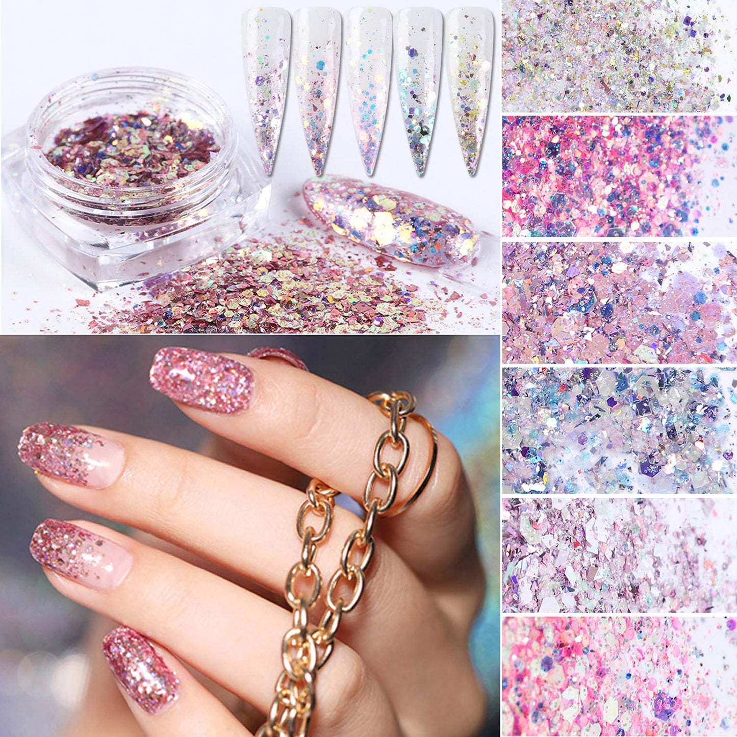 Holographic Nail Glitter Flakes Nails Supply Mermaid Powder Nail Art Decorations Shiny 3D Nail Sequins DIY Manicure Charms Design Acrylic Nails
