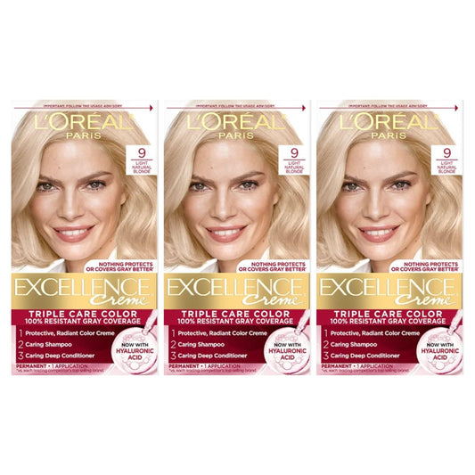 L’Oreal ParisExcellence Creme Haircolor, Light Natural Blonde 9 (Pack of 3)