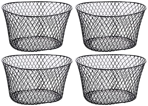 Small Metal Rectangular, Oval and Round Wire Baskets with or without Handles, Black and White, 4-ct Sets (Oval Black Without Handles)