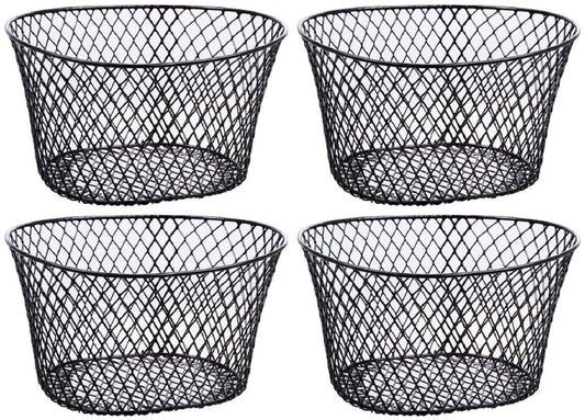 Small Metal Rectangular, Oval and Round Wire Baskets with or without Handles, Black and White, 4-ct Sets (Oval Black Without Handles)