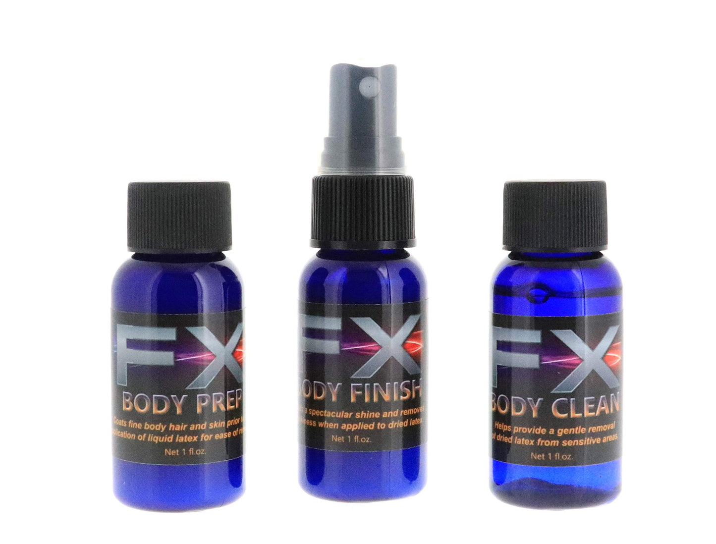 3 Bottle Latex Body Spray - for PREP, CLEAN, AND FINISH - Adults and Kids, Perfect Finish Coat Spray, Ideal for Theater, Halloween, Parties, Cosplays