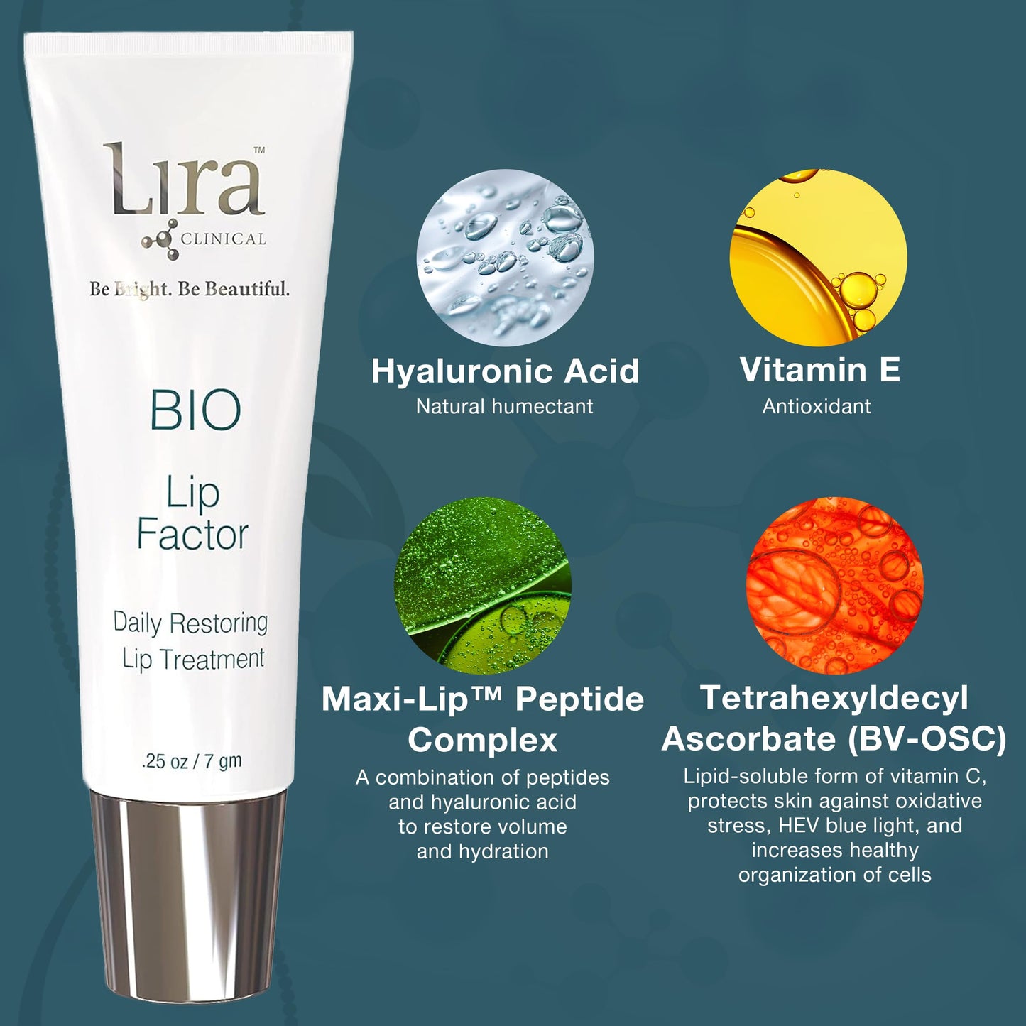 Lira Clinical BIO Lip Factor - Lip Balm SPF 15 for Soft, Full, and Supple Lips - Lip Treatment with Peptides, Vitamin C, E, Jojoba Oil, Avocado Oil
