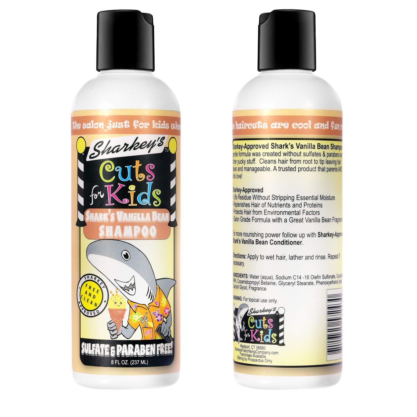 Sharkey's Vanilla Scented Kids Shampoo and Conditioner with Baby Shark Plush Backpack Clip or Lunchbox Clip - Sulfate Free and Paraben Free!