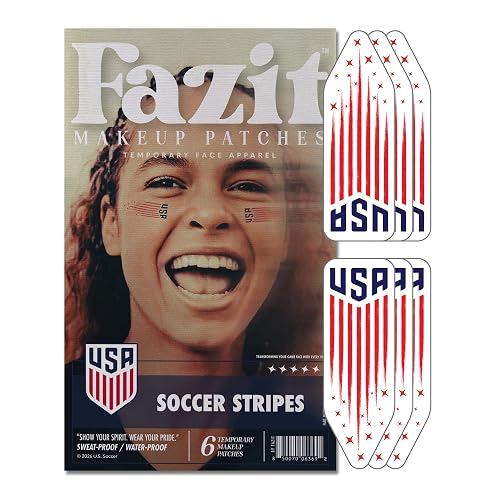 Fazit US Soccer Stripes - Red, Blue & Silver Glitter Makeup Patches - Waterproof & Sweat-proof Face Stickers - Long-Lasting Game Day Glam, USA Spirit