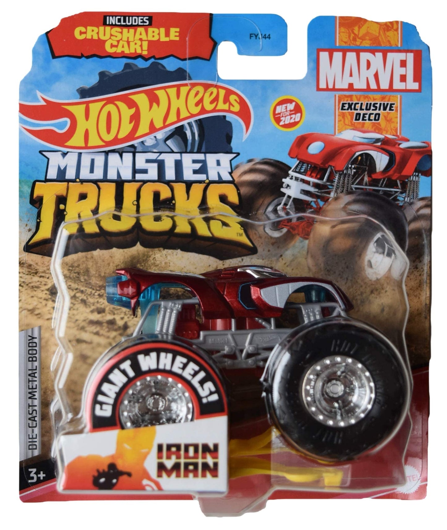 Hot Wheels Monster Trucks Iron Man, [Exclusive Deco, Chase] Includes Crushable car 1:64 Scale die cast