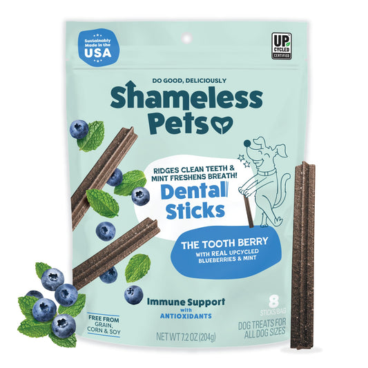 Shameless Pets Dental Treats for Dogs – Tooth Berry Sticks for Teeth Cleaning, Fresh Breath & Immune Support, Grain-Free