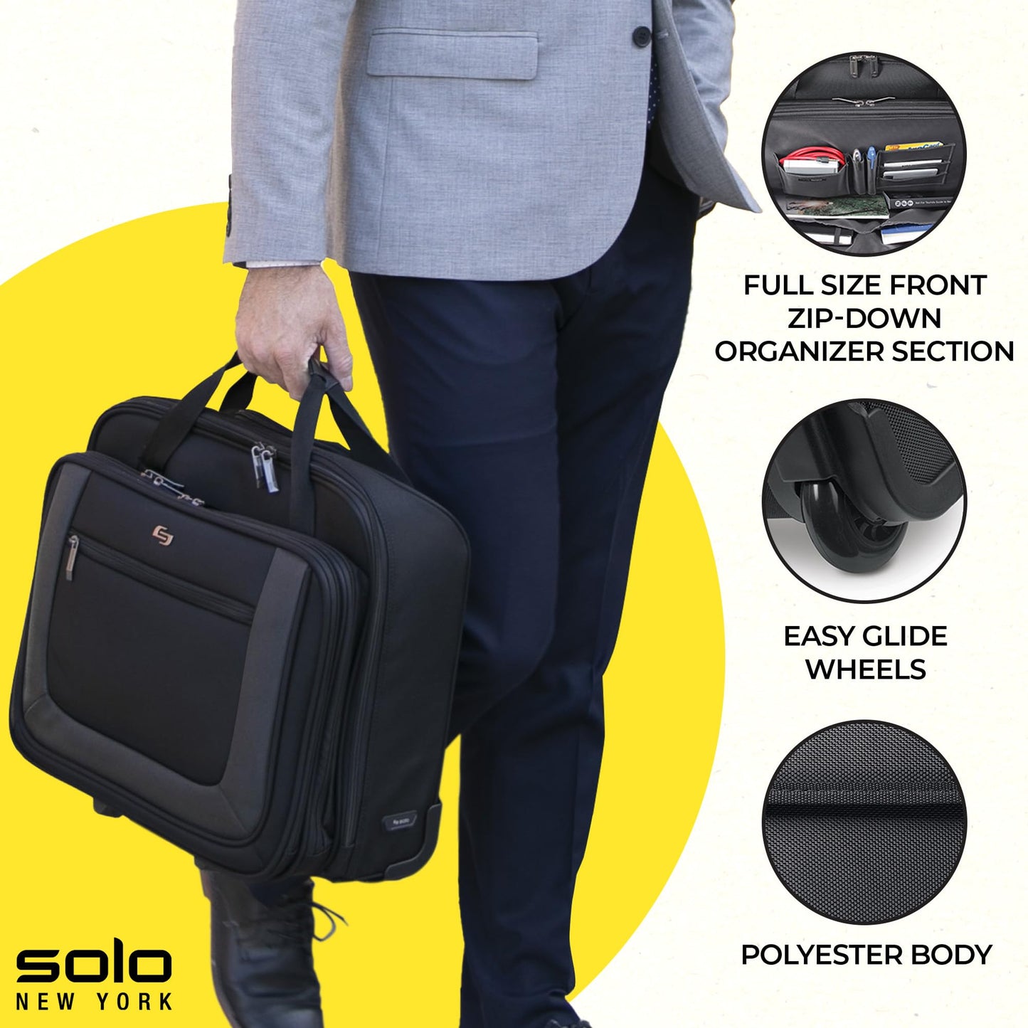 Solo New York Rolling Case with Wheels - Roller Laptop Bag, Wheeled Briefcase for Women & Men, Carry On Size for Travel, Fits 17.3" Computer - Bryant