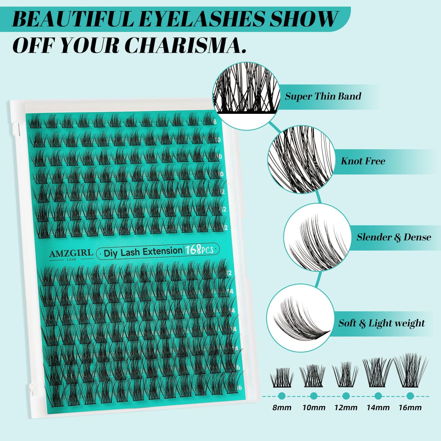 Lash Clusters Kit 168Pcs,DIY Individual Lashes Clusters Kit,Lash Bond And Seal,Lash For Eyelashes Extensions,Lash Applicator Tool For False Eyelash Beauty and Personal Care AMZGIRL LASH