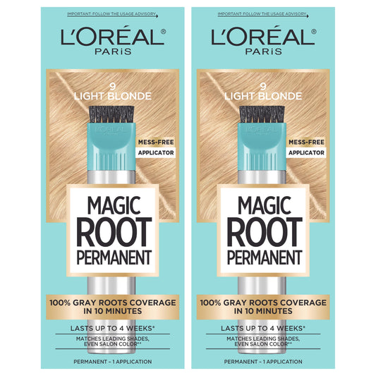 L’Oréal Paris Magic Root Permanent Hair Color, 10 Minute Hair Dye Kit to Rescue Roots with 100% Gray Hair Coverage, 9 Light Blonde, 2 Pack