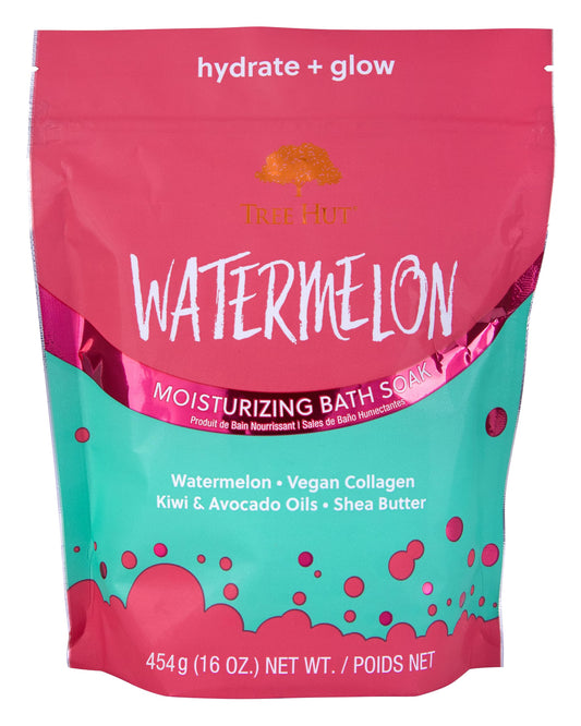 Tree Hut Watermelon Moisturizing Bath Soak, Bath Salt with Shea Butter, Vegan Collagen, Kiwi & Avicado Oils, 16 Oz