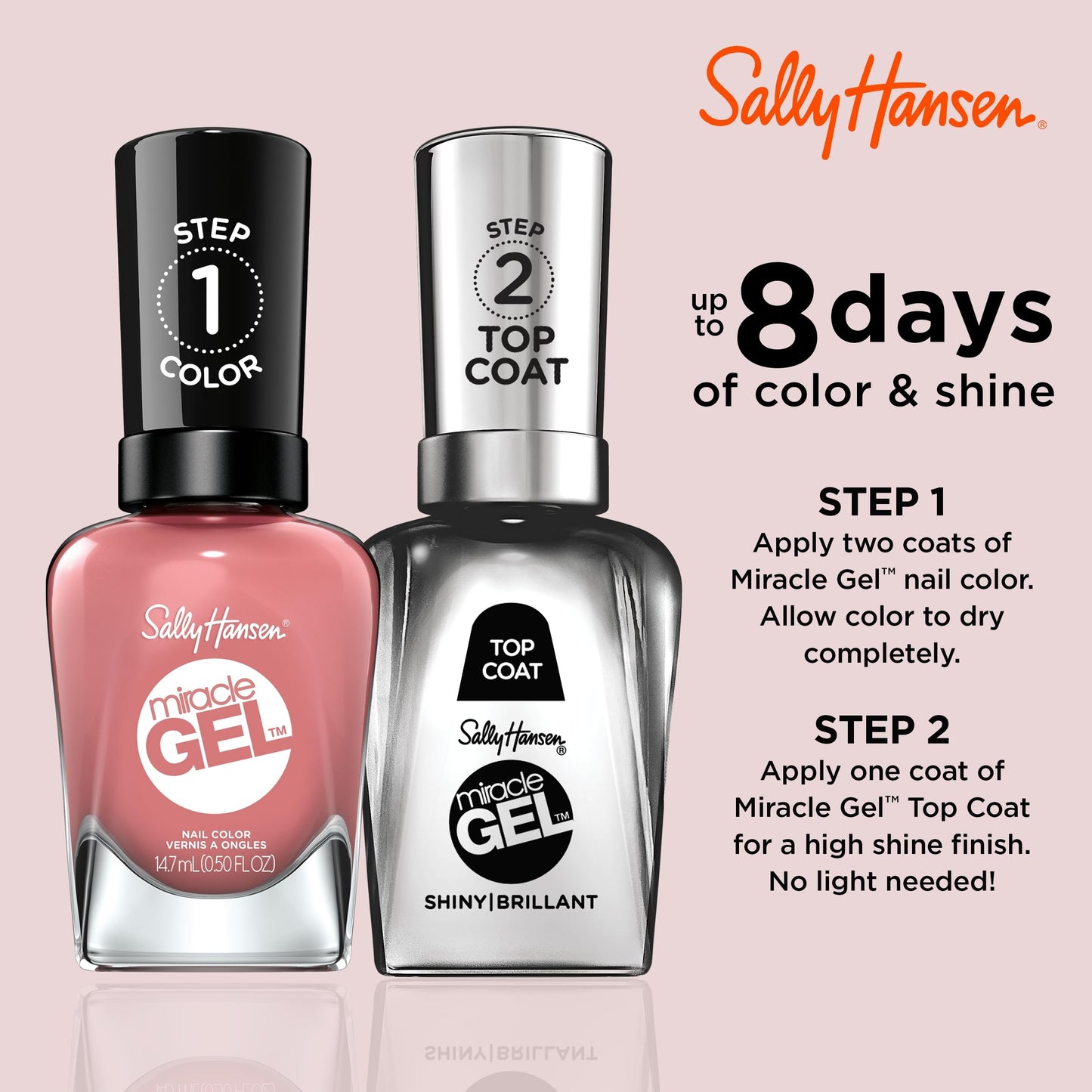 Sally Hansen Miracle Gel™, Mauve-olous, Long Lasting, Gel-Like Formula, No UV Lamp Needed, Pink Nail Polish