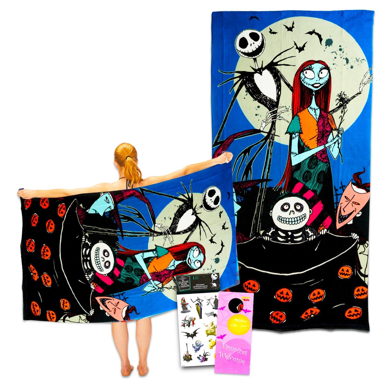Nightmare Before Christmas Bath Towel Set - Bundle with 27" x 54" Jack Skellington Microfiber Pool Towel Plus Stickers, More | Jack Skellington Beach…