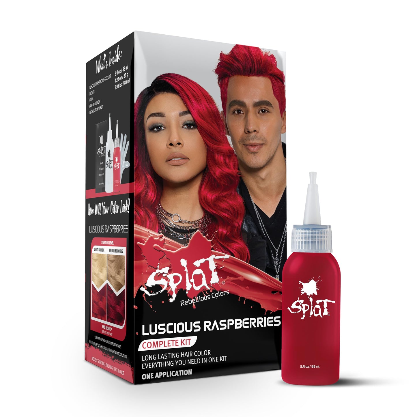 Splat Luscious Raspberries Semi Permanent Hair Dye Kit with Bleach, 1 Application, Includes Red Hair Dye, Oxide & Bleach Powder, Vegan & Cruelty Free