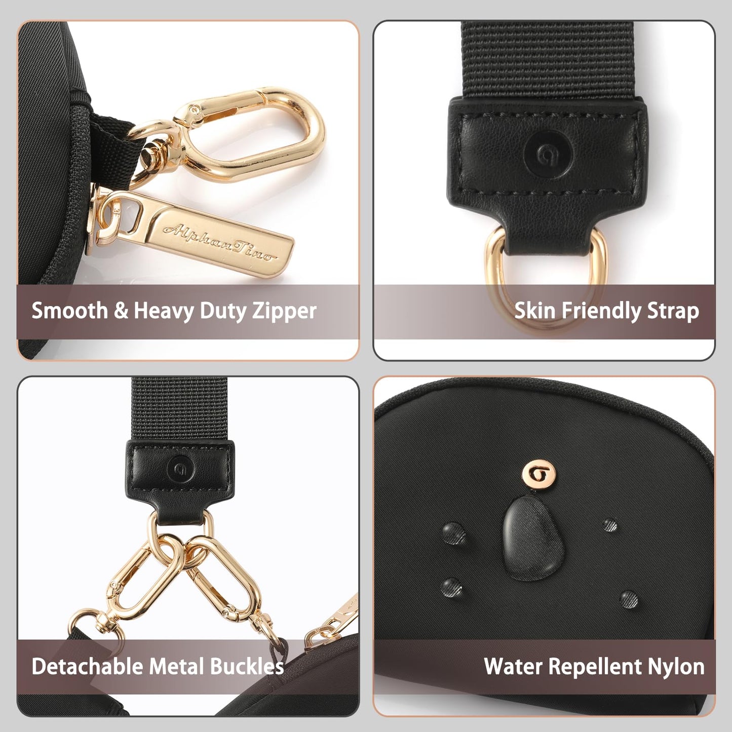 Keychain Wallet Mini Zip Around Wristlet Wallets For Women Detachable Dual Pouch Portable Coin Purse Small With Rfid Blocking (Black & Gold Hardware)