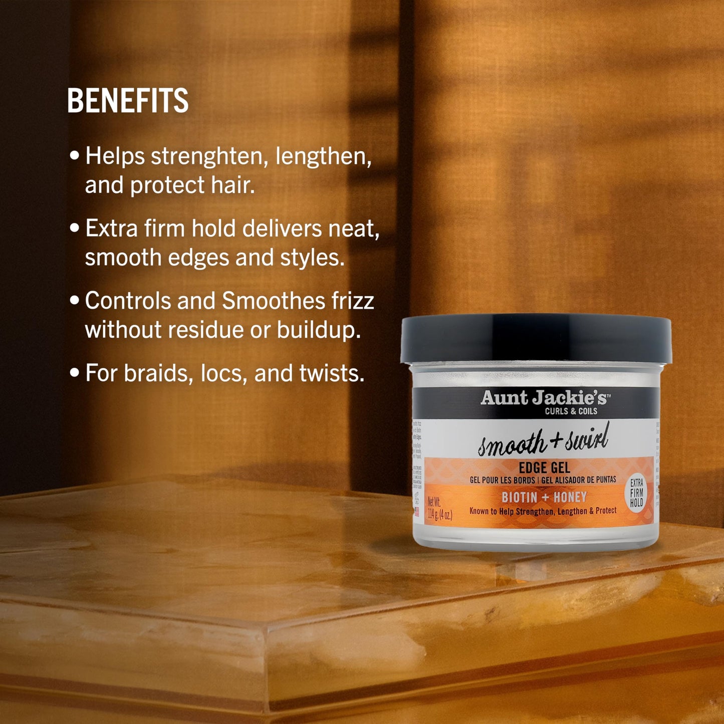 Aunt Jackie's Award-Winning Braid + Twist Collection Smooth + Swirl Edge Gel with Extra Firm Hold, 4oz