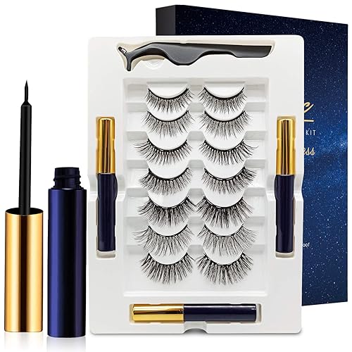 Magnetic Eyelashes with Eyeliner Kit - DUOERLA Magnetic Lashes with Eyeliner Natural Looking - 3 Tubes Magnetic Eyeliner and Lashes Kit, 7 Pairs 3D