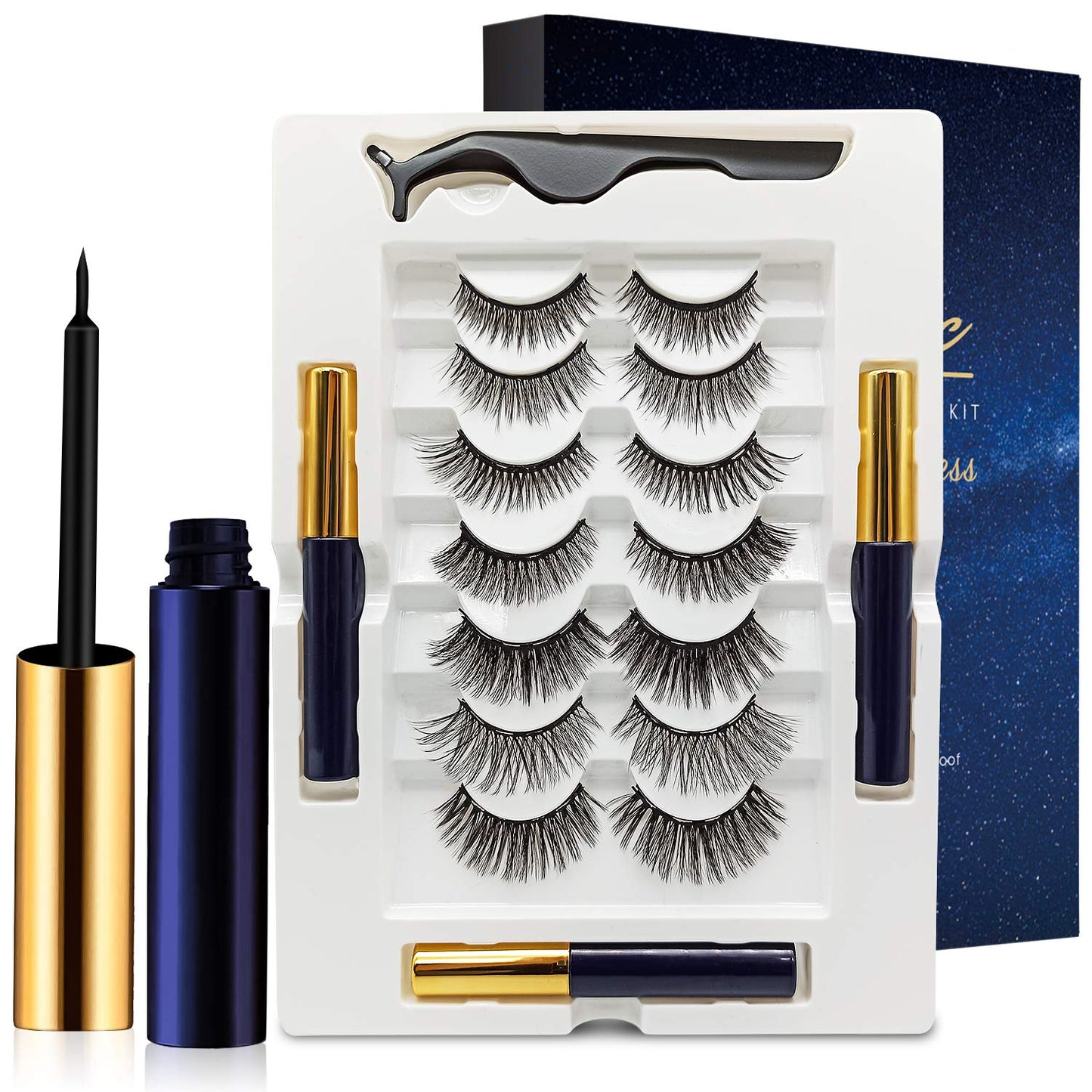 Magnetic Eyelashes with Eyeliner Kit - DUOERLA Magnetic Lashes with Eyeliner Natural Looking - 3 Tubes Magnetic Eyeliner and Lashes Kit, 7 Pairs 3D