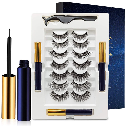 Magnetic Eyelashes with Eyeliner Kit - DUOERLA Magnetic Lashes with Eyeliner Natural Looking - 3 Tubes Magnetic Eyeliner and Lashes Kit, 7 Pairs 3D