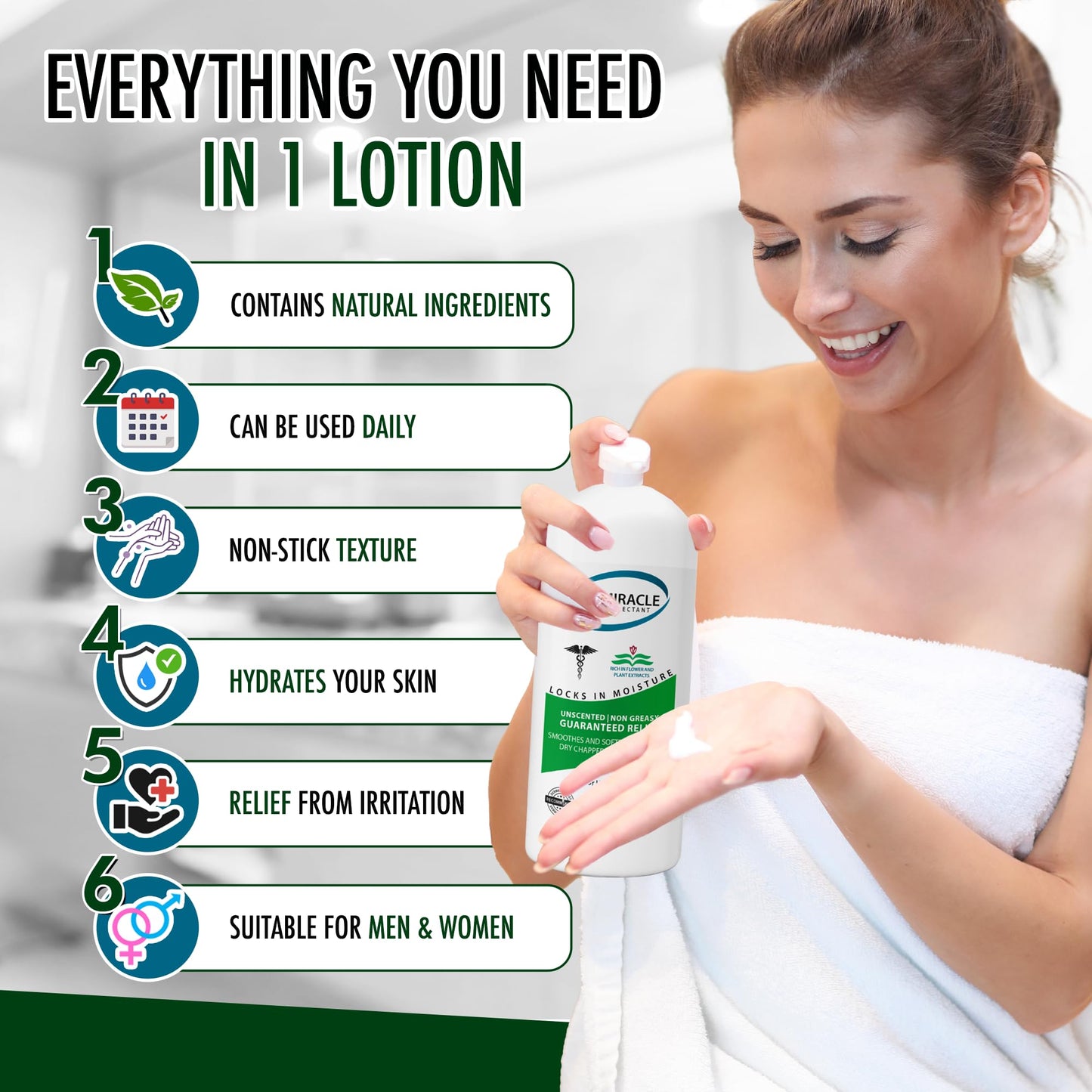 GLY MIRACLE Moisturizing Body Cream Lotion, 16 ounce - Non-Greasy Skin Humectant for Extremely Dry Skin, Hands, Body, and Feet, Fragrance-Free