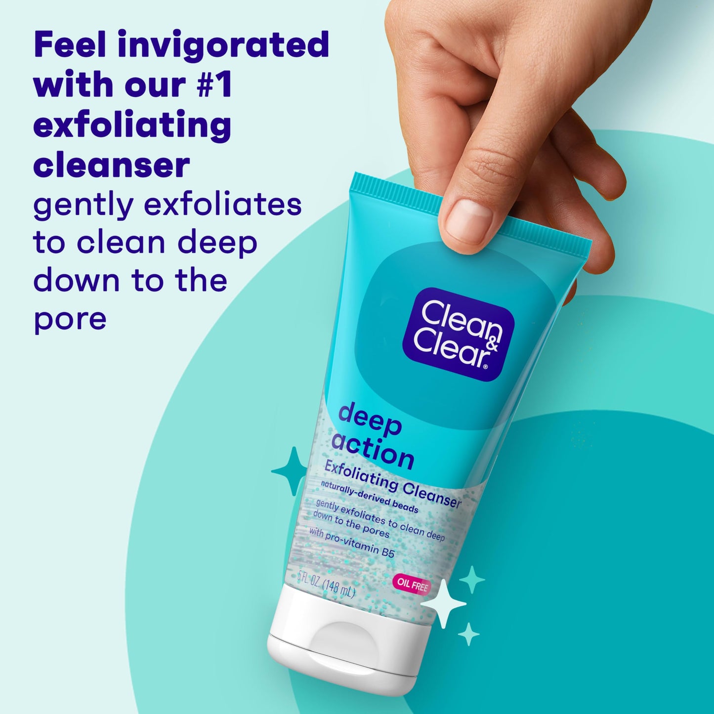 Clean & Clear Deep Action Exfoliating Face Wash Scrub with Pro-Vitamin B5, Daily Exfoliating Facial Cleanser Cleans Deep Down to Pores for Smooth