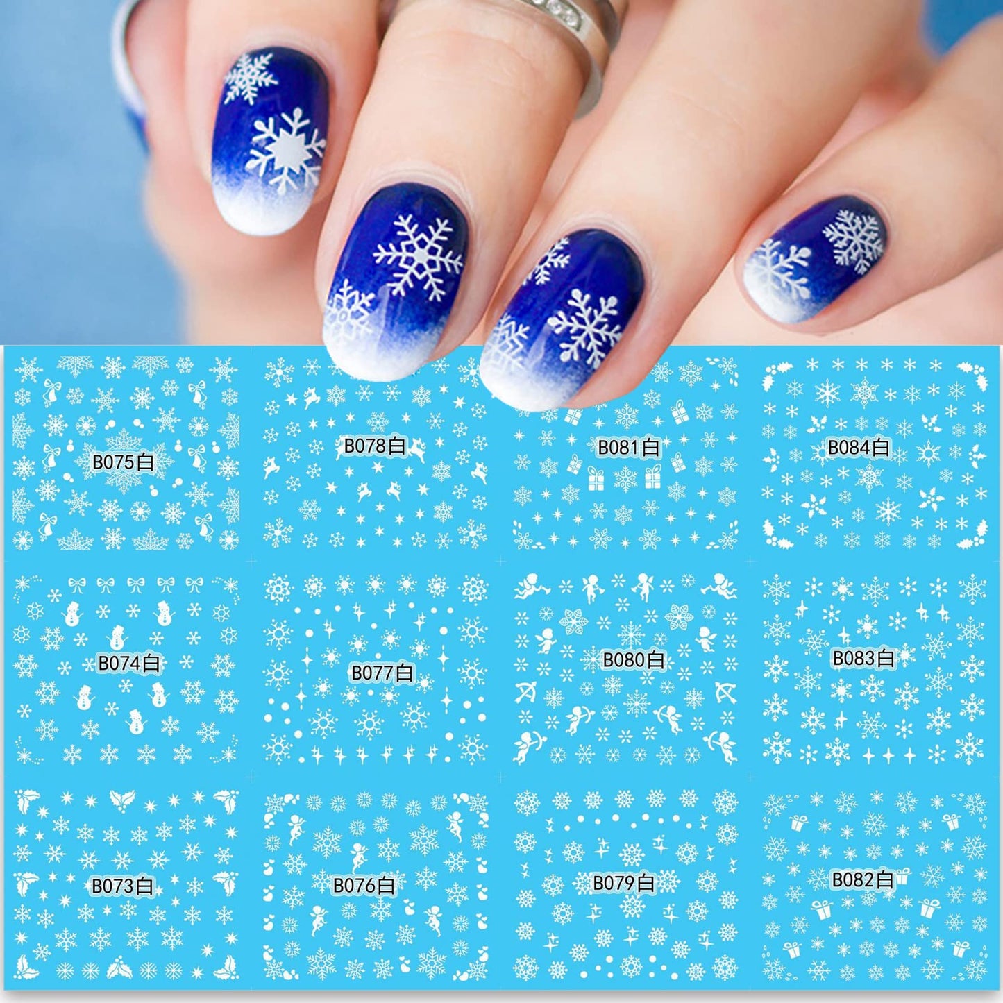 24 Sheets Christmas Nail Stickers Snowflake Nail Art Water Decals Transfer Nail Supplies Snowflake Angel Bell Elk Design Nail Tattoo Stickers