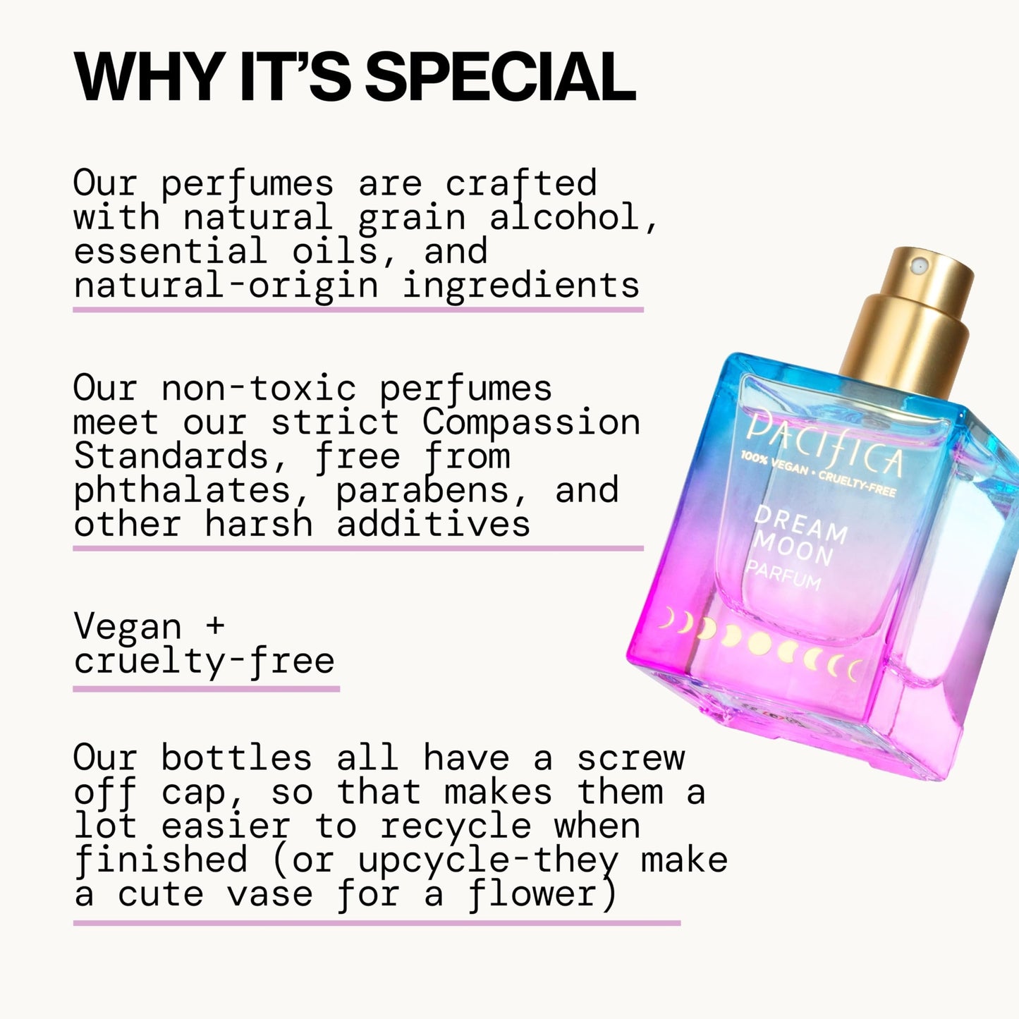 Pacifica Dream Moon Womens Spray Perfume 1 fl oz - Long-Lasting Floral Woody Fragrance for Her - Rose, Patchouli, Sandalwood - 100% Vegan