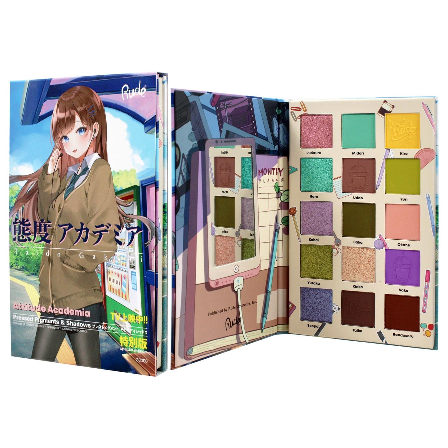 Manga Collection Pressed Pigments and Shadows Palette - Attitude Academia by Rude Cosmetics for Women - 0.77 oz Palette