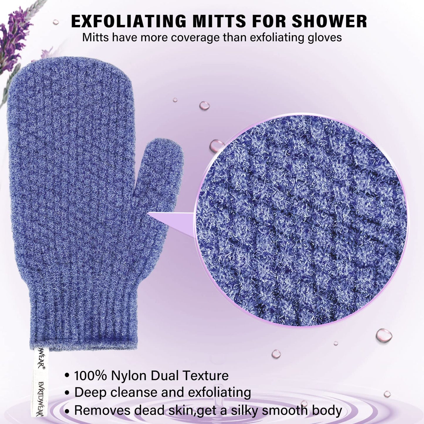 Evridwear Shower Exfoliating Mitts, Deep Cleanse Bathing Scrub Gloves Self Tan Scrubber Mitten Dead Skin Remover for Men and Women,1 Pair Heavy