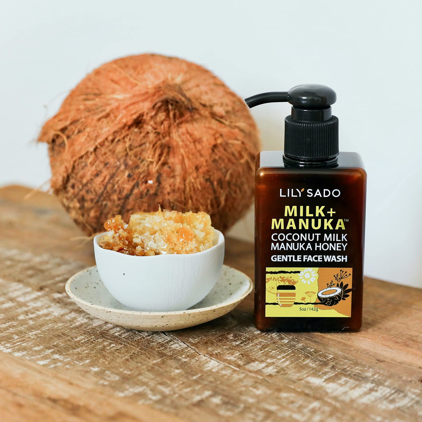 LILY SADO MILK+MANUKA™ Coconut Milk & Manuka Honey Gentle Gel Face Cleanser - Natural Cruelty-Free Facial Wash Cleanses, Balances, Soothes & Hydrates