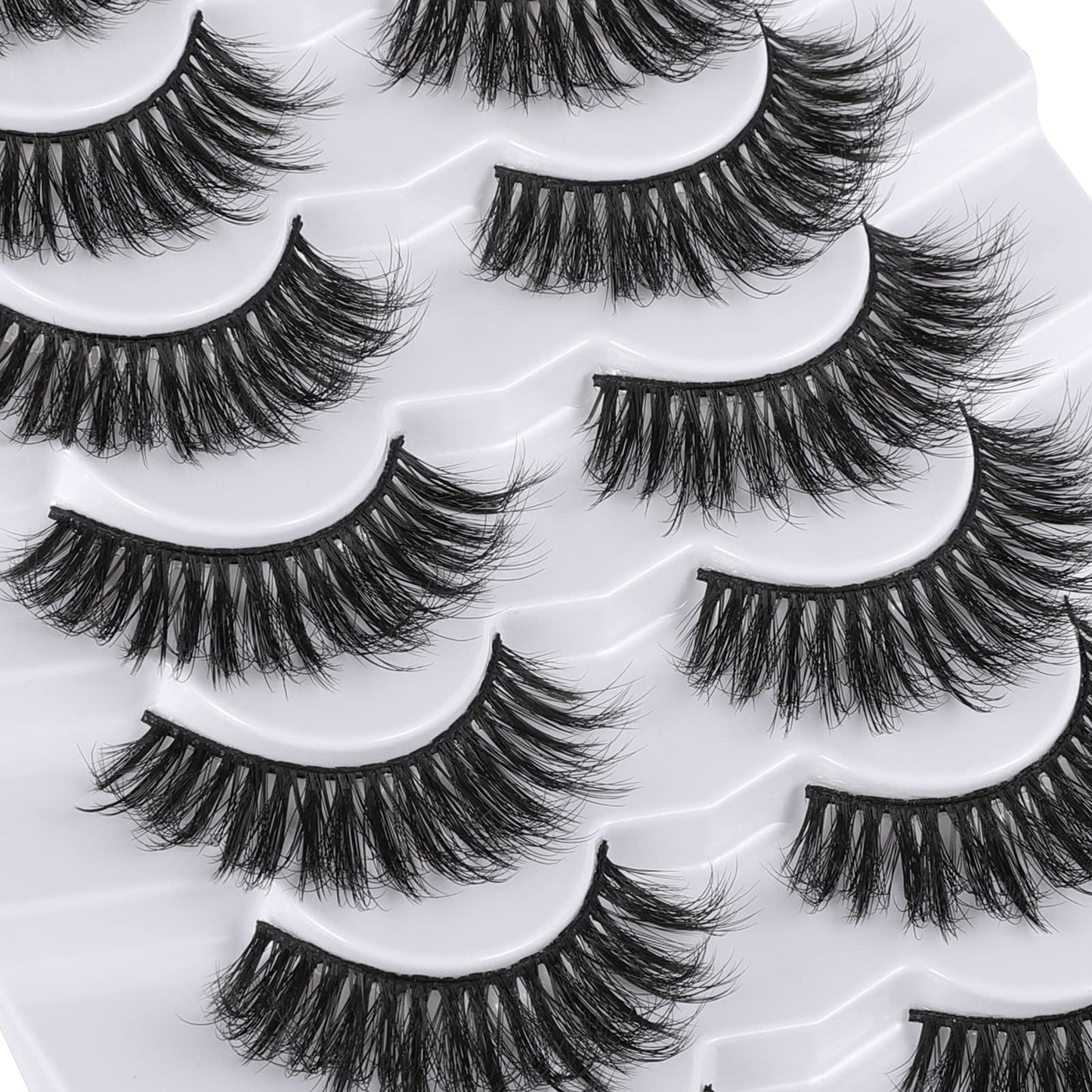 Mebver 8D Fluffy Lashes False Eyelashes Wispy Faux Mink Lashes Light Weight Fake Eyelashes Cat Eye Lashes 7 Pairs Pack