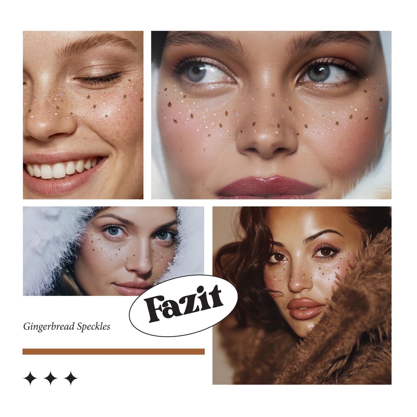 Fazit Makeup Patches - Gingerbread Speckles - Glow Up Make-Up Patches - Cute Glitter Makeup Accessories for Women - Cosmetic Glitter for Face