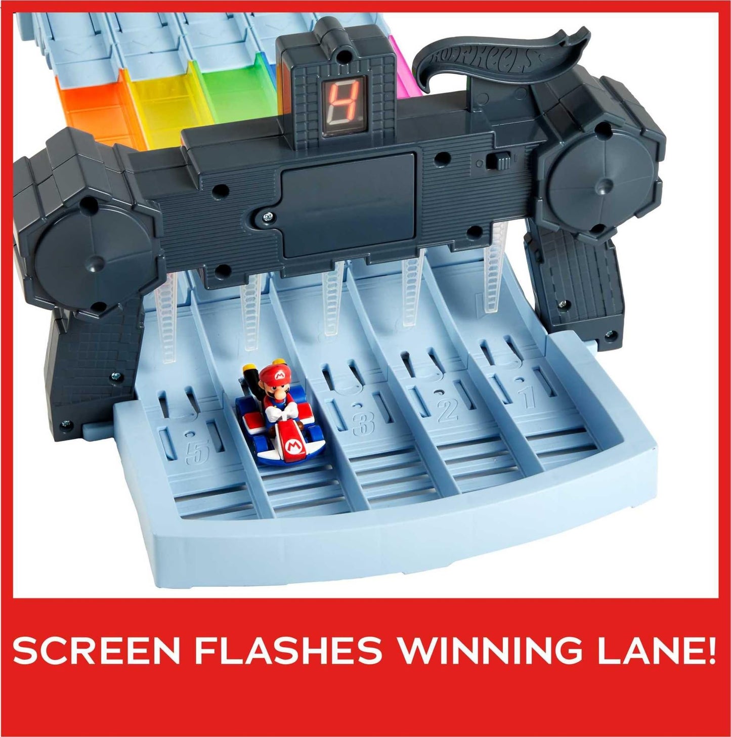 Hot Wheels Mario Kart Rainbow Road Raceway 8-Foot Track Set with Lights & Sounds & 2 1:64 Scale Vehicles, Race with 5-Track Colorful Course with 2…