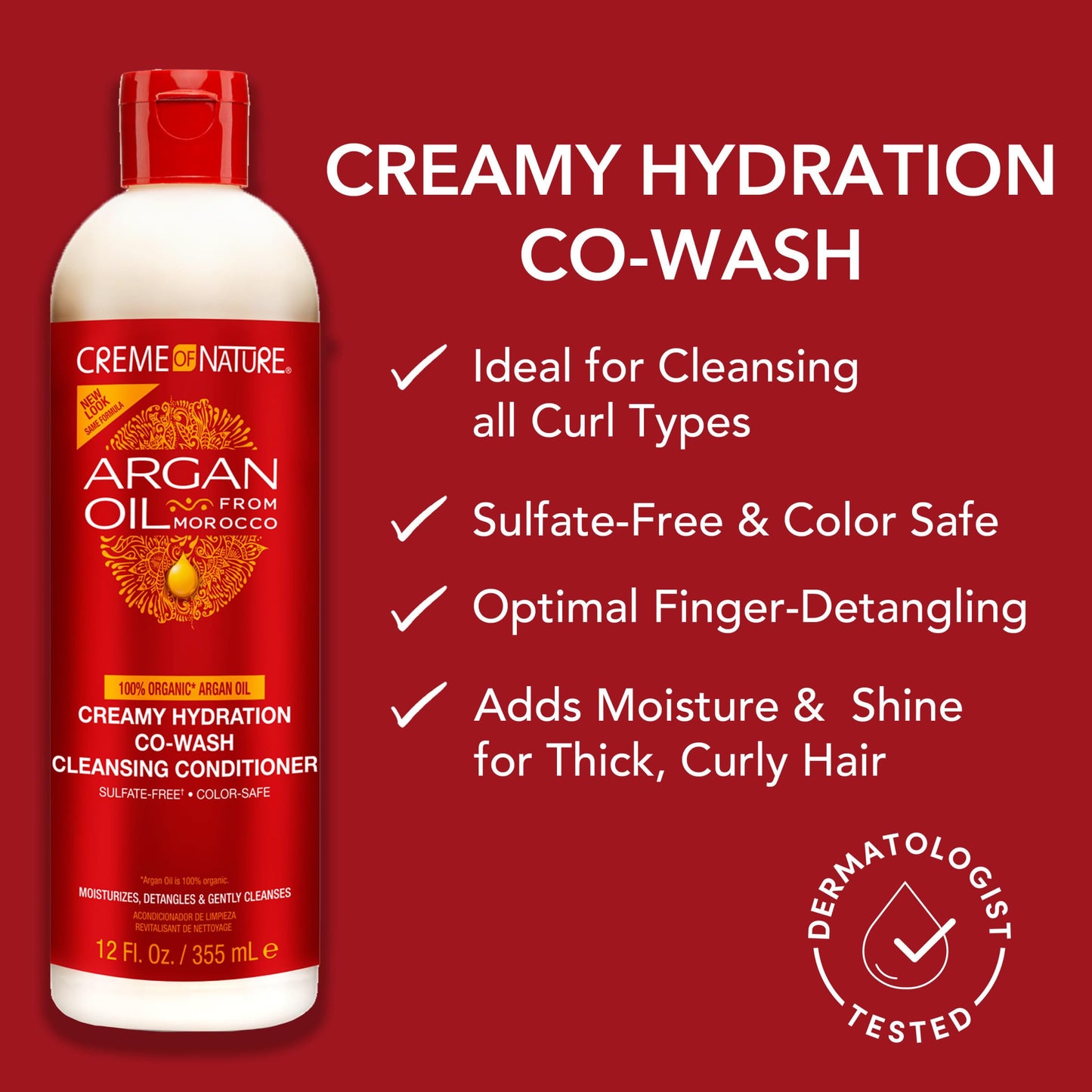 Creme of Nature Creamy Hydration Co-Wash Cleansing Conditioner, Gently Cleanses & Hydrates, Sulfate-Free, Color Safe, Infused with Argan Oil, 12 oz