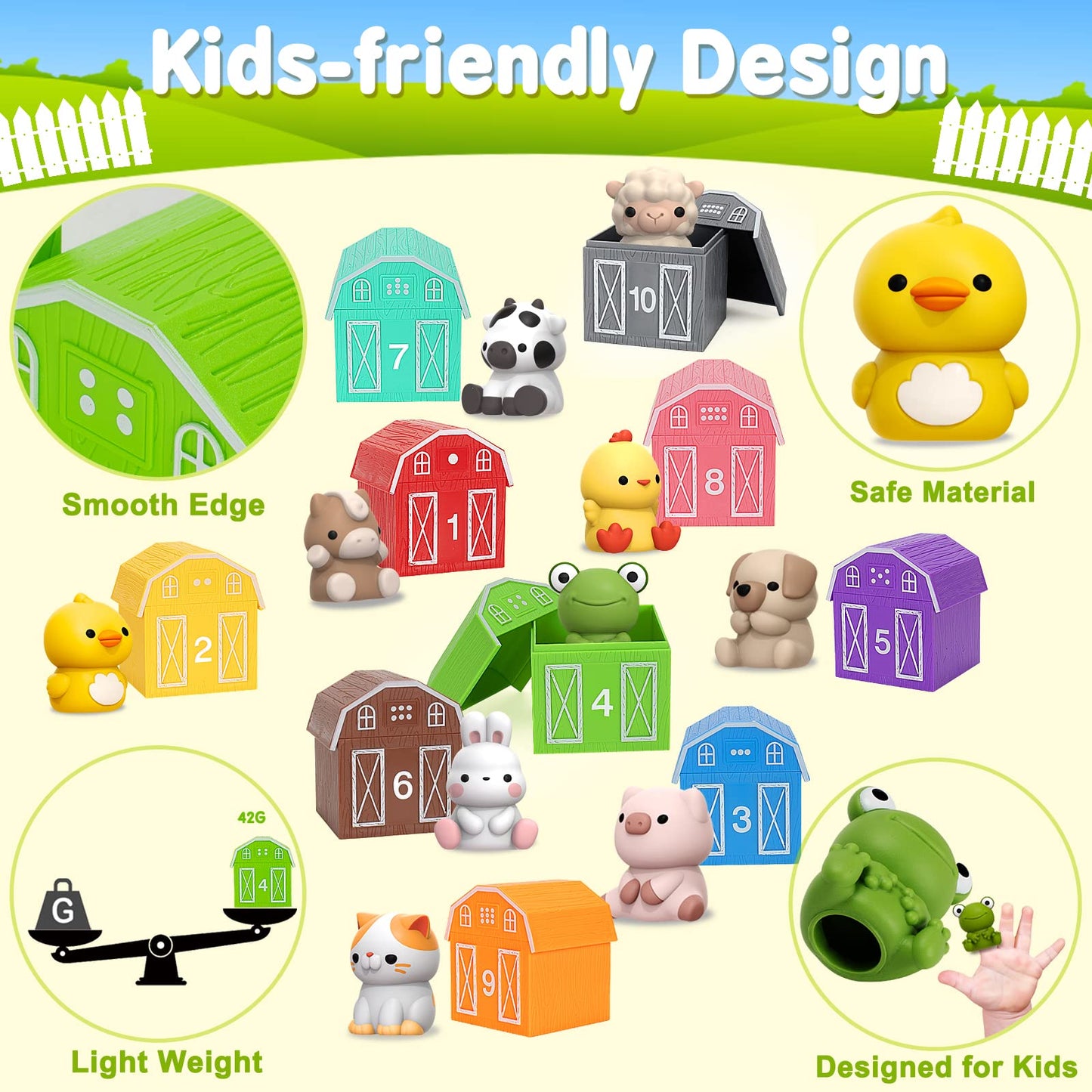 Learning Toys for Toddlers Ages 1-3 – 20 Pcs Farm Animal Montessori Counting, Sorting & Matching Fine Motor Games, Gifts for Boys & Girls 12-18m+