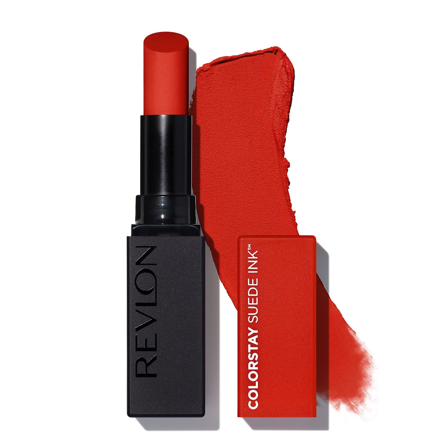 Revlon Lipstick, ColorStay Suede Ink, Built-in Primer, Stocking Stuffer for Women, Waterproof, Smudge-proof, Matte Color, 014 Spit Fire, 0.09 oz