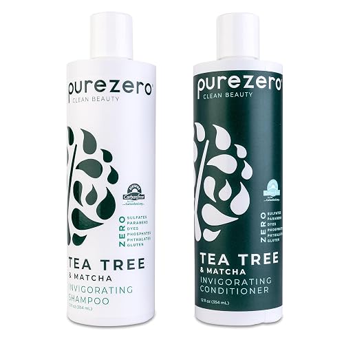 Purezero Tea Tree & Matcha Shampoo and Conditioner Set - Nourishing & Invigorating Scalp Treatment - Zero Sulfates, Parabens, Dyes Vegan and Cruely