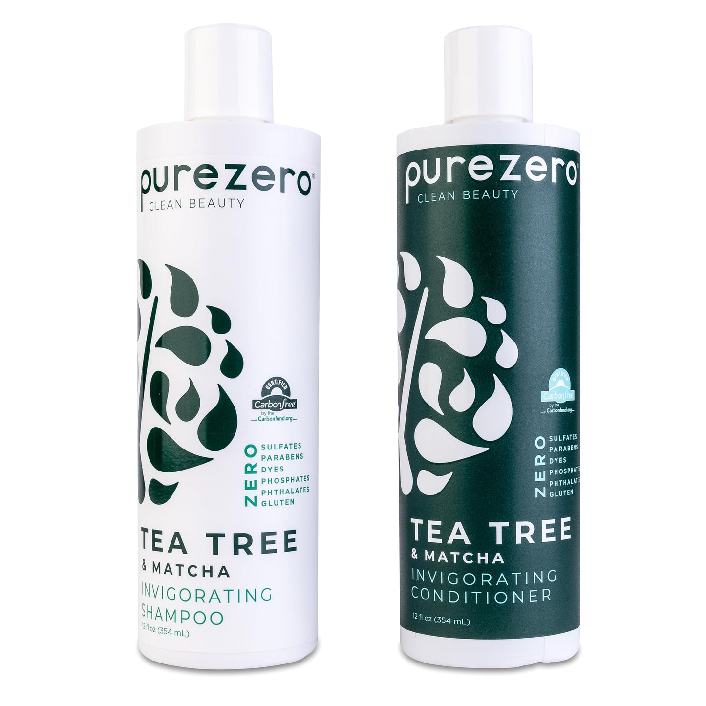 Purezero Tea Tree & Matcha Shampoo and Conditioner Set - Nourishing & Invigorating Scalp Treatment - Zero Sulfates, Parabens, Dyes Vegan and Cruely