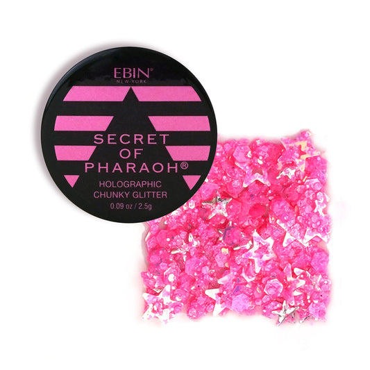 Secret of Pharaoh Holographic Chunky Glitter Gel for Face, Body, Hair - Pink Passion | Vibrant Colores, Festival and Party Makeup - Versatile