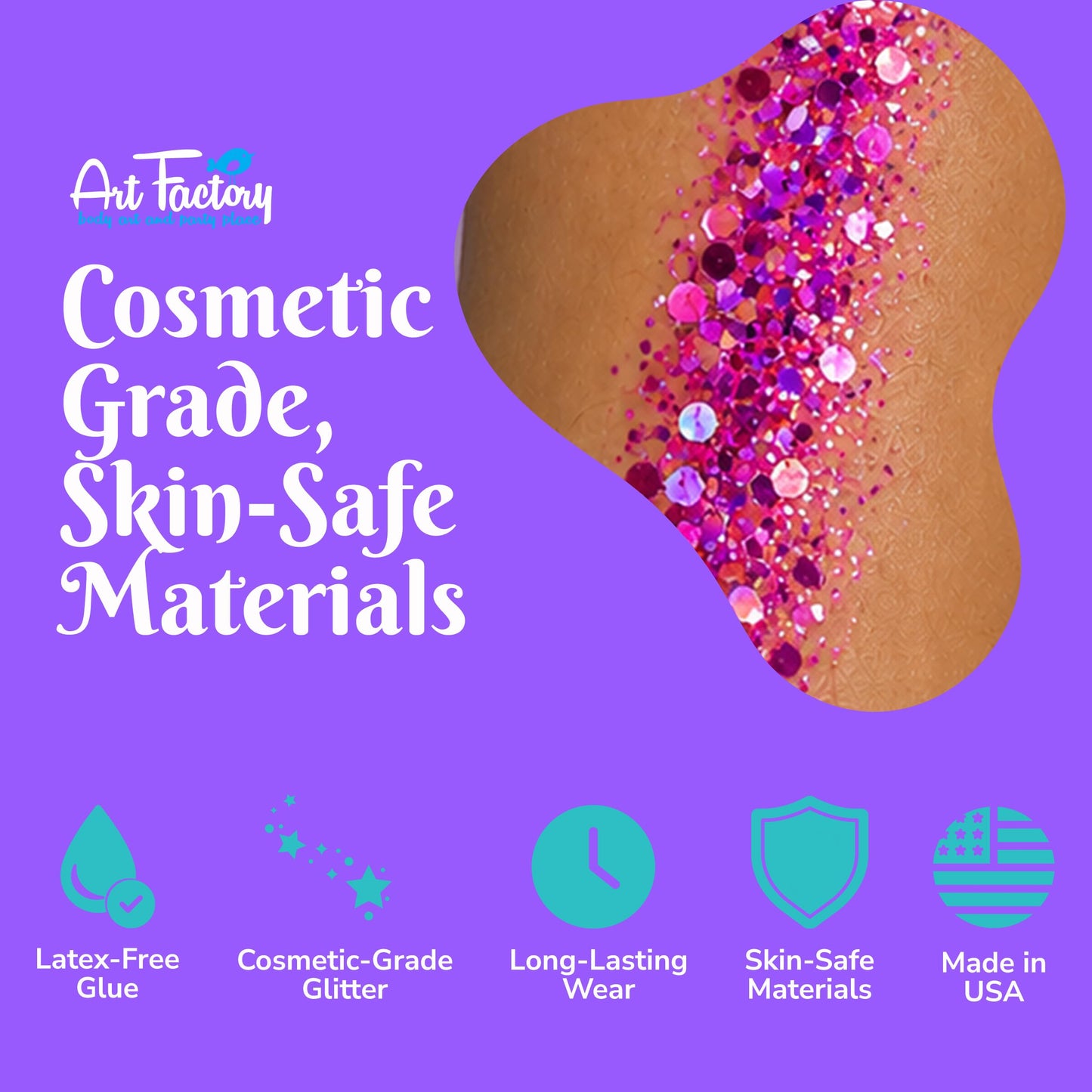 Art Factory Diva Pink Chunky Body Glitter Gel - Holographic & Matte Cosmetic Glitter for Face, Hair & Body - Festival Rave Makeup, Long Wear Hair