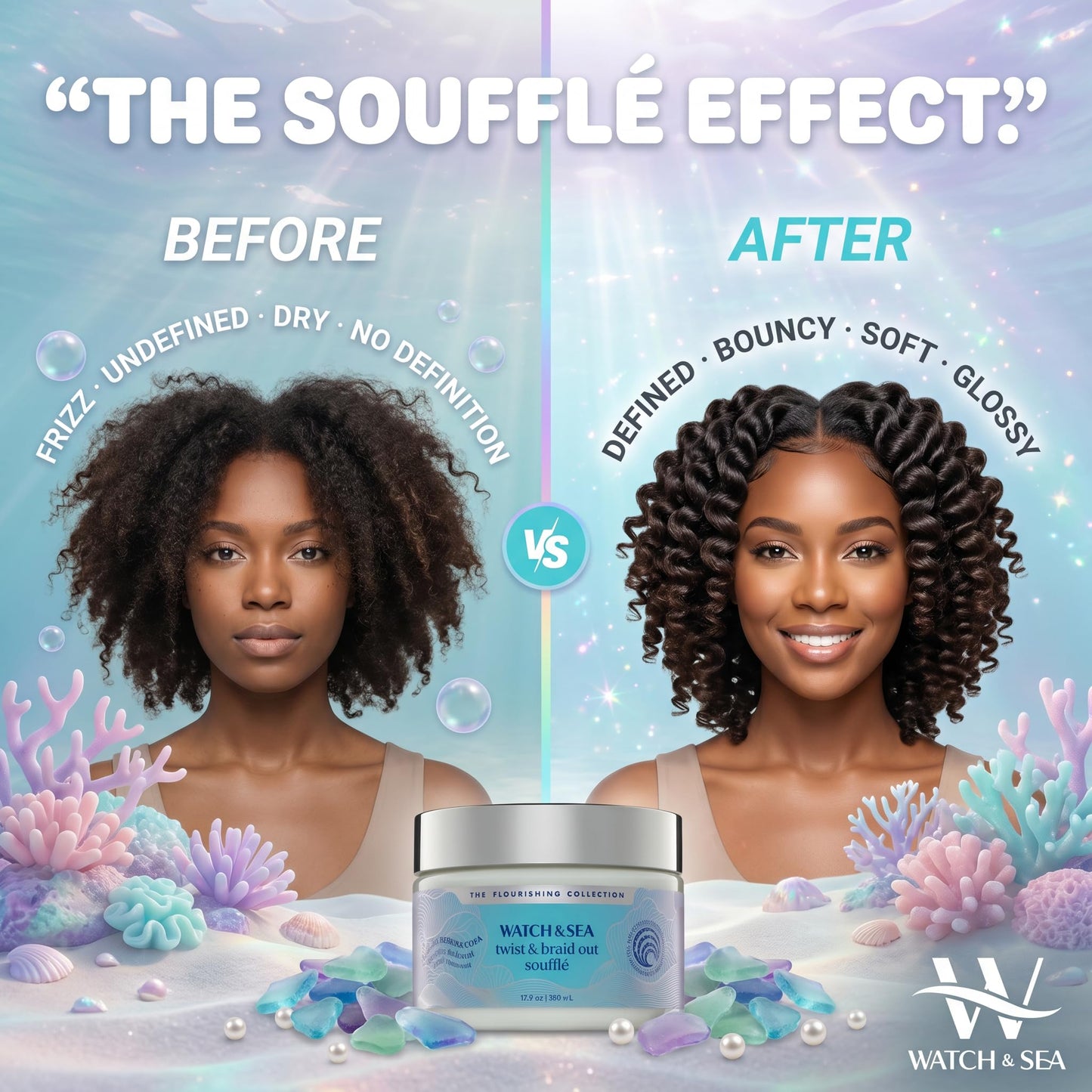 Watch & Sea Twist & Braid Out Soufflé - Nourishing Ingredients with Seaweed and Sea Kelp - Twist and Braid Cream for All Hair Types - 12 oz