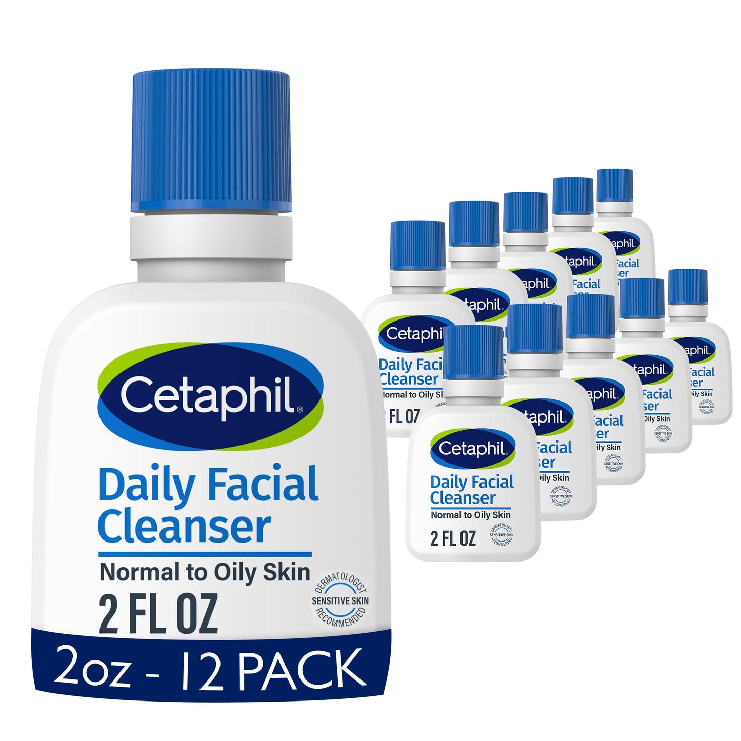 Cetaphil Face Wash, Travel Size Toiletries, Daily Facial Cleanser for Sensitive, Combination to Oily Skin, 2 oz 12 Pack, Gentle Foaming, Soap Free
